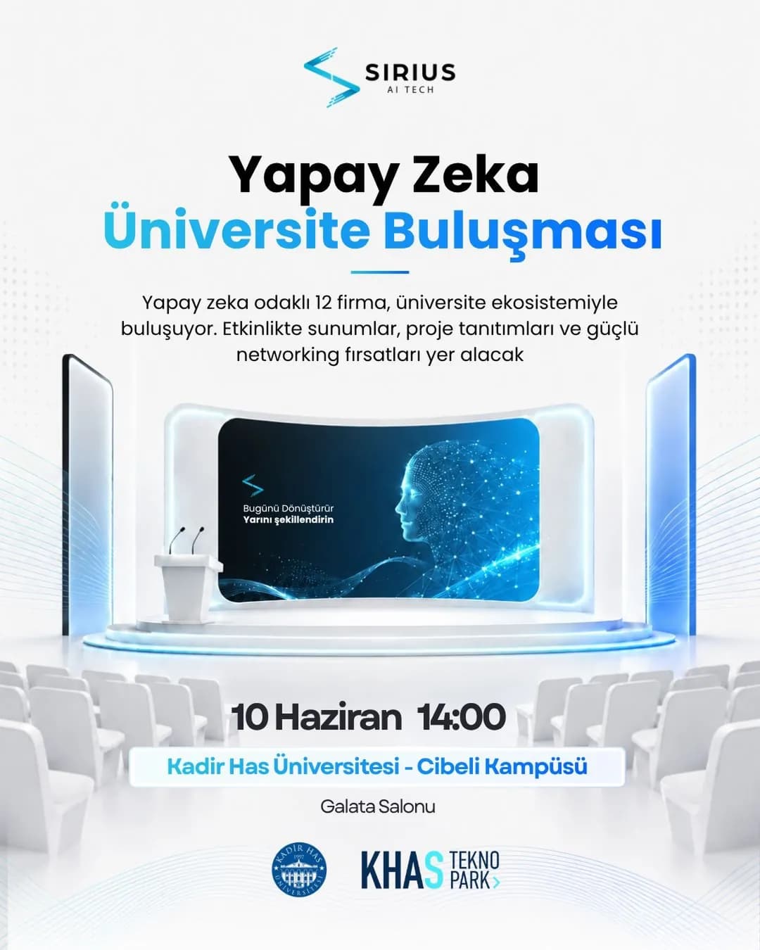Instagram post by @siriusaitech: a design titled “Invitation: AI University Meetup”